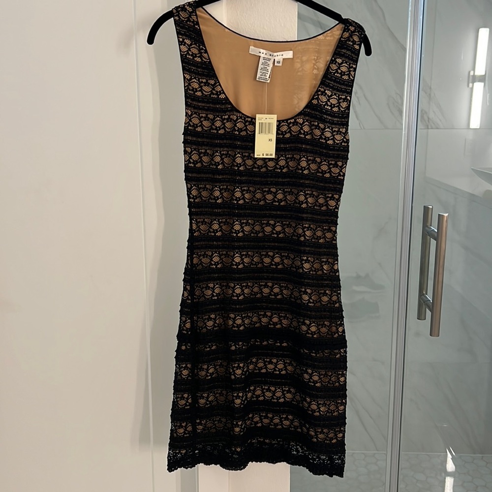 Max Studio Bandage Bodycon Dress Black Lace XS